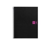 Miquelrius - Cuaderno A5 Cuadriculado, 80 Hojas, Negro/Fucsia | Tapa Flexible de Polipropileno, Banda de Color, 70 g/m², Espiral Coil-Lock, Microperforado, 2 Taladros, Notebook The Original
