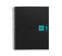 Miquelrius - Cuaderno A5 Cuadriculado, 80 Hojas, Negro/Turquesa | Tapa Flexible de Polipropileno, Banda de Color, 70 g/m², Espiral Coil-Lock, Microperforado, 2 Taladros, Notebook The Original