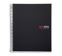 Miquelrius - Cuaderno Espiral Microperforado, Cubierta Polipropileno Opaco, Tamaño A5 148 x 210 mm, 2 Taladros, 140 Hojas de 70 g/m² y 4 Franjas de Color, Cuadrícula de 5 mm, color Negro