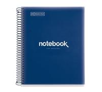 Miquelrius - Cuaderno A5 Notebook Emotions, 120 Hojas 90 g/m², Cuadrícula 5 x 5 mm, 5 Franjas de Colores, Espiral Microperforado, Tapa Polipropileno, 2 Taladros, Color Azul Marino
