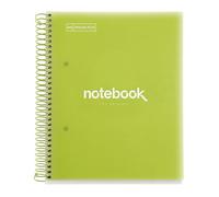 Miquelrius - Cuaderno A5 Notebook Emotions, 120 Hojas 90 g/m², Cuadrícula 5 x 5 mm, 5 Franjas de Colores, Espiral Microperforado, Tapa Polipropileno, 2 Taladros, Color Verde Lima