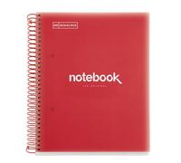 Miquelrius - Cuaderno A5 Notebook Emotions, 120 Hojas 90 g/m², Rayado Horizontal 7 mm, 5 Franjas de Colores, Espiral Microperforado, Tapa Polipropileno, 2 Taladros, Color Rojo