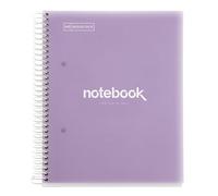 Miquelrius - Cuaderno A5 Notebook Emotions, 120 Hojas 90 g/m², Rayado Horizontal 7 mm, 5 Franjas de Colores, Espiral Microperforado, Tapa Polipropileno, 2 Taladros, Color Lavanda