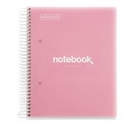 Miquelrius - Cuaderno A5 Notebook Emotions, 160 Hojas 90 g/m², Cuadrícula 5 x 5 mm, 8 Franjas de Colores, Espiral Microperforado, Tapa Polipropileno, 2 Taladros, Color Rosa