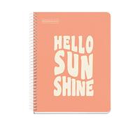 Miquelrius - Cuaderno A5, Notebook mensajes, 1 Franja de color, 100 Hojas de 90 g/m², Rayado cuadrícula de 5 mm, 2 Taladros, Cubierta de cartón duro, Color melocotón
