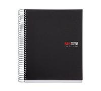 Miquelrius - Cuaderno Notebook The Original, 8 franjas de colores, Cubierta polipropileno opaco, Tamaño A5 (148 x 210 mm), 2 Taladros, 200 Hojas de 70 g/m², Cuadrícula de 5 mm, Color Negro