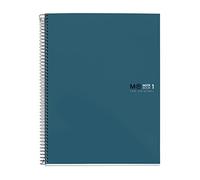 Miquelrius - Cuaderno Notebook A5 The Original Colors, 80 Hojas de 90 g/m² y 1 Franja de Color, Rayado Cuadrícula 5 mm, 4 Taladros, Tapa Dura Cartón Plastificado, Color Ocean