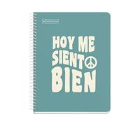 Miquelrius - Cuaderno A5 Rayado 7 mm, 100 Hojas de 90 g/m², 1 Franja de Color, Cubierta de Cartón Duro, 2 Taladros para Archivar, Notebook Messages Turquesa