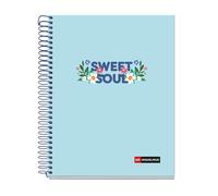 Miquelrius - Cuaderno A5 rayado 7 mm, 120 hojas microperforadas de 4 colores multiasignatura, Papel opaco de 70 g/m², Tapa de cartón extra duro, Espiral, 2 taladros para archivar, Sweet Soul