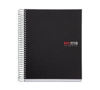 Miquelrius - Cuaderno A5 The Original, 8 franjas de colores, Cubierta polipropileno opaco, Cuaderno rayado A5 (148 x 210 mm), 2 Taladros, 200 Hojas de 70 g/m², Rayado Horizontal 7 mm, Color Negro