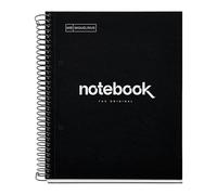 Miquelrius - Cuaderno A5 rayado 7 mm, Notebook Emotions, 80 Hojas 90 g/m², 1 Franja de Color, Espiral Microperforado, Libreta Cuadriculada, Tapa Extra Rígida, 2 Taladros, Negro