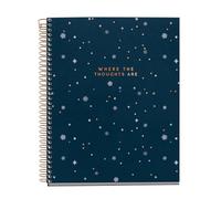 Miquelrius - Cuaderno A5 Rayado Horizontal 7 mm, 100 Hojas de 70 g/m², Cubierta de Cartón con Detalles Dorados, 4 Franjas de Color Multiasignatura, Espiral Cobre, Notebook Midnight Secrets
