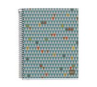 Miquelrius - Cuaderno Libreta Notebook 100% Reciclado, 4 Franjas de Colores, A5, 120 Hojas Cuadriculadas 5 mm, Papel 80 g, 2 Taladros, Cubierta de Cartón Reciclado, Diseño Eco Triangles