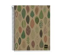 Miquelrius - Cuaderno Libreta Notebook 100% Reciclado, A5, 120 Hojas Lisas, Papel 80 g, 2 Taladros, Cubierta de Cartón Reciclado, Diseño Eco Hojas