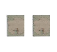 Miquelrius - Cuaderno A5 reciclado, 80 hojas recicladas de 80 g/m², Libreta rayada, 1 banda de color a juego con la cubierta reciclada, 2 taladros, Mapas (Paquete de 2)