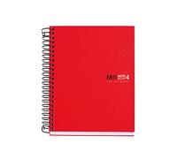 Miquelrius - Cuaderno A6, Libreta cuadriculada 5 mm, Espiral microperforado, Sin taladros, 140 hojas de 70 g/m², Polipropileno opaco, 4 franjas de color, Notebook The original, Rojo