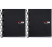 Miquelrius - Cuaderno A6, Libreta cuadriculada 5 mm, Espiral microperforado, Sin taladros, 140 hojas de 70 g/m², Polipropileno opaco, 4 franjas de color, Notebook The original, Negro (Paquete de 2)