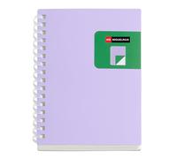 Miquelrius - Cuaderno A6 liso, Cubierta bicolor de polipropileno flexible, 80 hojas de papel marfil de 80 g/m², Espiral transparente de silicona, Malva/Verde