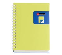 Miquelrius - Cuaderno A6 liso, Cubierta bicolor de polipropileno flexible, 80 hojas de papel marfil de 80 g/m², Espiral transparente de silicona, Amarillo/Azul