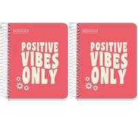 Miquelrius - Cuaderno A6, Notebook mensajes, 1 banda de color, 100 Hojas de 90 g/m², Cuadrícula de 5 mm, Sin taladros, Cubierta de cartón duro, Color coral (Paquete de 2)