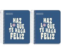Miquelrius - Cuaderno A6, Notebook mensajes, 1 banda de color, 100 Hojas de 90 g/m², Cuadrícula de 5 mm, Sin taladros, Cubierta de cartón duro, Color azul marino (Paquete de 2)