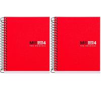 Miquelrius - Cuaderno A7, Libreta cuadriculada 5 mm, Espiral microperforado, Sin taladros, 100 hojas de 70 g/m², Polipropileno opaco, 4 franjas de color, Notebook The original, Rojo (Paquete de 2)