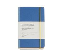 Miquelrius - Cuaderno de notas (90 x 142 mm), Cuaderno clásico con 96 hojas lisas de 80 g/m², Papel marfil, Tapa de cartón texturizado y lomo tela, Cierre elástico, Colección Retro azul