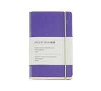 Miquelrius - Cuaderno de notas (90 x 142 mm), Cuaderno clásico con 96 hojas lisas de 80 g/m², Papel marfil, Tapa de cartón texturizado y lomo tela, Cierre elástico, Colección Retro violeta