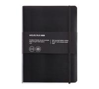 Miquelrius - Cuaderno flexible en piel reciclada, Tamaño 4º 152 x 210 mm, 100 Hojas de 70 g/m², Papel extra opaco, Rayado liso, Cierre con goma elástica, Sin índice, Color negro