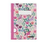 Miquelrius - Cuaderno grapa A5 liso, 48 hojas de papel extra opaco de 70 g/m², Encuadernación grapada, Tapa de cartulina plastificada, Guarda impresa, Espacio para el nombre, Flower