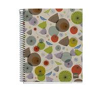 Miquelrius, Cuaderno Libreta Notebook 100 por 100 reciclado, 4 Franjas de Colores, 120 Hojas Cuadriculadas 5 mm, Papel 80 g, 2 Taladros, Cubierta de Cartón Reciclado, Diseño Eco Birds, A5