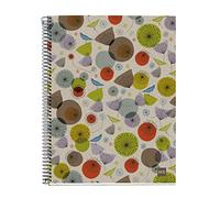 Miquelrius - Cuaderno Libreta Notebook 100% Reciclado, 4 Franjas de Colores, A4, 120 Hojas de Rayas Horizontales, Papel 80 g, 4 Taladros, Cubierta de Cartón Reciclado, Diseño Eco Birds