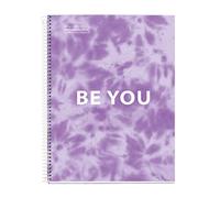 Miquelrius - Cuaderno Libreta, Tapa Dura Cartón, A4, 4 Franjas de Colores, 120 Hojas de Rayas Horizontales de 90 gramos, 4 Taladros, Tie Dye Lavanda
