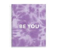 Miquelrius - Cuaderno Libreta, Tapa Dura Cartón, A5, 4 Franjas de Colores, 120 Hojas de Rayas Horizontales de 90 gramos, 2 Taladros, Tie Dye Lavanda