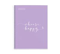 Miquelrius - Cuaderno Notebook Messages, 1 Franja de Color, A4, 80 Hojas Cuadriculadas de 5 mm, Papel 90 g, 4 Taladros, Cubierta de Cartón Duro, color Lavanda