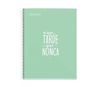 Miquelrius - Cuaderno Notebook Messages, 1 Franja de Color, A4, 80 Hojas Rayas Horizontales, Papel 90 g, 4 Taladros, Cubierta de Cartón Duro, color Menta