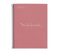 Miquelrius - Cuaderno Reciclado A4, 80 Hojas de 80 g/m², Rayado Horizontal 7 mm, Libreta de papel reciclado (recuperado Post-Consumo), 1 Franja de Color, 4 Taladros, Cubierta Reciclada, Eco Rosa