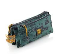 Miquelrius - Estuche Escolar Cuádruple, Portatodo Reciclado con 3 Compartimentos Interiores, Bolsillo Exterior, Tiradores de Cuerda, Llavero, Vuelta al Cole, 22 x 4 x 11,5 cm, Not Boring Verde