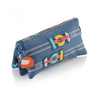 Miquelrius - Estuche Escolar Infantil Triple, Portatodo Reciclado con 3 Compartimentos, Diseño Coches de Carreras, Llavero Casco, Etiqueta Silicona, Vuelta al Cole, 22 x 2 x 11,5 cm, Grand Prix