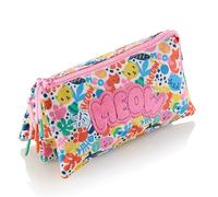 Miquelrius - Estuche Escolar Triple, Portatodo Reciclado con 3 Compartimentos, Cremallera de Plástico, Tiradores de Cuerda, Acabado Toalla, Vuelta al Cole, 22 x 2 x 11,5 cm, Matisse Cat