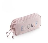 Miquelrius - Estuche Escolar Triple Rectangular, Portatodo con 3 Compartimentos, Nylon Reciclado, Cierre con Cremallera, Estuche Amplio para Clase, 210 x 105 x 60 mm, Rosa