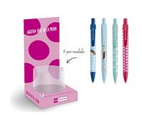 Miquelrius - Expositor 24 Bolígrafos , Punta Bolígrafo 1 mm , Tinta Azul , Recambio Universal , Agatha Ruiz de la Prada , Diseño Olas , Lentejuelas , Tulipanes y Pilares