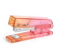 Miquelrius - Grapadora de oficina y escritorio transparente, Compatible con grapas 24/6, Capacidad para grapar hasta 20 hojas, 129 x 64 x 34 mm, Poliestireno y metal, Efecto degradado Naranja/Rojo