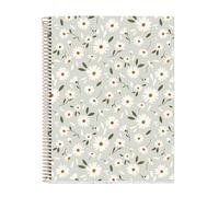 Miquelrius - Notebook A4 (210 x 297 mm), Cuadrícula 5 mm, 100 Hojas de 70 g/m², Cubierta de cartón color verde, 4 Franjas de color, Espiral cobre, Colección Spring Flowers, Flores