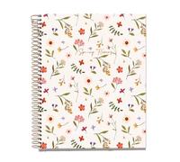 Miquelrius - Notebook A5 (148 x 210 mm), Cuadrícula 5 mm, 100 Hojas de 70 g/m², Cubierta de cartón color crema, 4 Franjas de color, Espiral cobre, Colección Spring Flowers, Flores