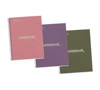 Miquelrius - Pack 3 Cuadernos A4 de Papel Reciclado, 80 Hojas 80 g/m², Libretas Cuadriculadas 5x5 mm, 1 Franja de Color, 4 Taladros para Archivar, Tapa de Cartón