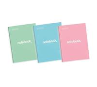Miquelrius - Pack 3 Cuadernos A4 Notebook Emotions, 80 Hojas 90 g/m², Cuadrícula 5 x 5 mm, 1 Franja de Color, Espiral Microperforado, Tapa Extra Rígida, 4 Taladros, Colores Pasteles