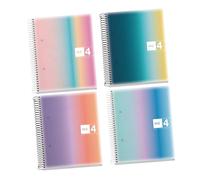 Miquelrius - Pack 4 Cuadernos A5 Cuadriculados, Aurora | 120 Hojas Cada Uno, Papel 70 g/m², Tapa de Polipropileno, Espiral, 2 Taladros para Archivar, Vuelta al Cole y Oficina