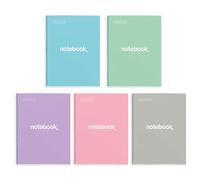 Miquelrius - Pack 5 Cuadernos A4 Notebook Emotions, 80 Hojas 90 g/m², Cuadrícula 5 x 5 mm, 1 Franja de Color, Espiral Microperforado, Tapa Extra Rígida, 4 Taladros, Colores Pasteles
