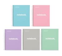 Miquelrius - Pack 5 Cuadernos A5 Cuadriculados, 80 Hojas, Tapa Dura Cartón | Cuadrícula 5 mm, Papel 90 g/m², Espiral, 2 Taladros para Archivar, Vuelta al Cole y Oficina, Notebook Emotions